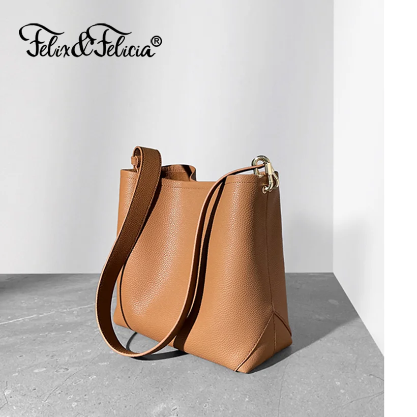 

FELIX&FELICIA Brand Genuine Leather Women Bucket Shoulder Bags 2024 Designer Crossbody Retro Tote Bag Fashion Messenger Bags