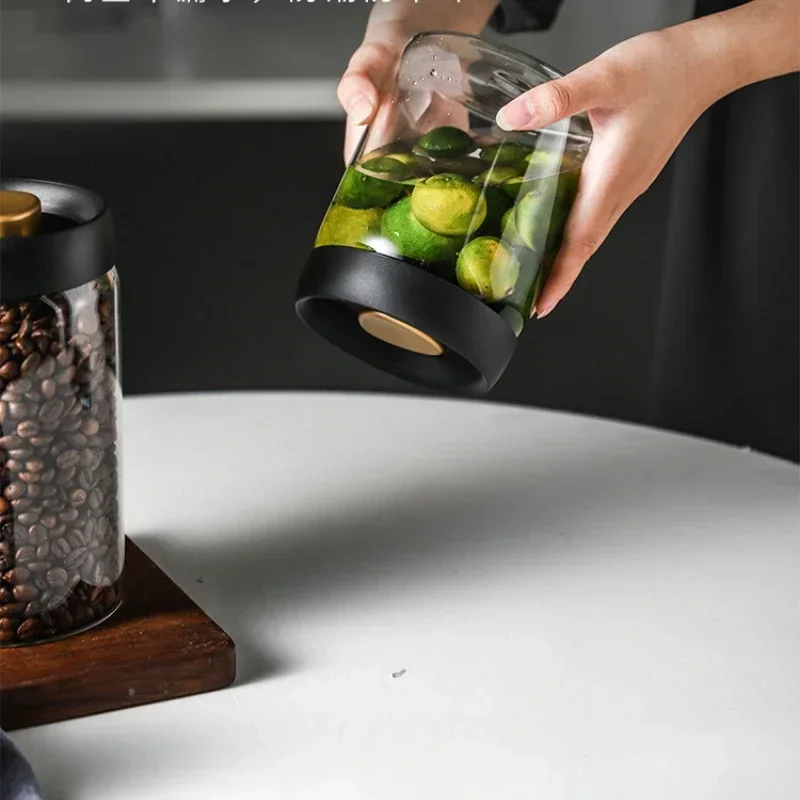 Vacuum Sealed Coffee Beans TankTransparent Glass Food Storage Jars Moisture-Proof Air Extraction Airtight Container Household