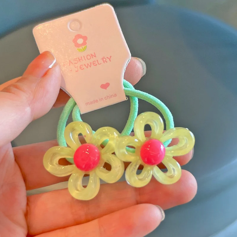 2 Stück transparente unregelmäßige hohle Blumen Mädchen elastische Haar bänder Prinzessin Haarschmuck Kinder Haar gummis Baby Kopf bedeckung – Detail 15