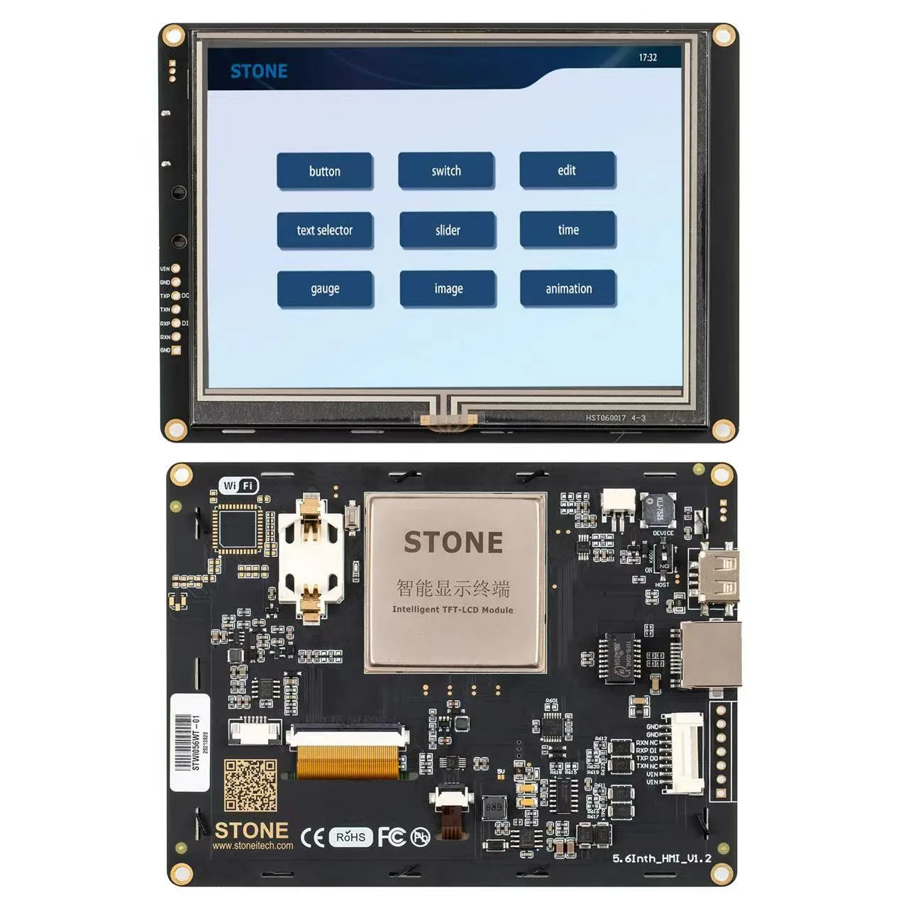 

SCBRHMI I Series - 5.6'' HMI Intelligent Resistive Touch Display TFT LCD Full-color Module Support STONE Editor