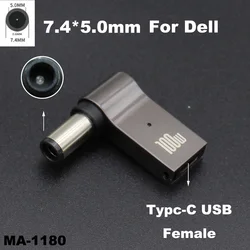 100W USB-C to DC Power Adapter Converter for Universal Laptop Charging (7.4x5.0mm For Dell)