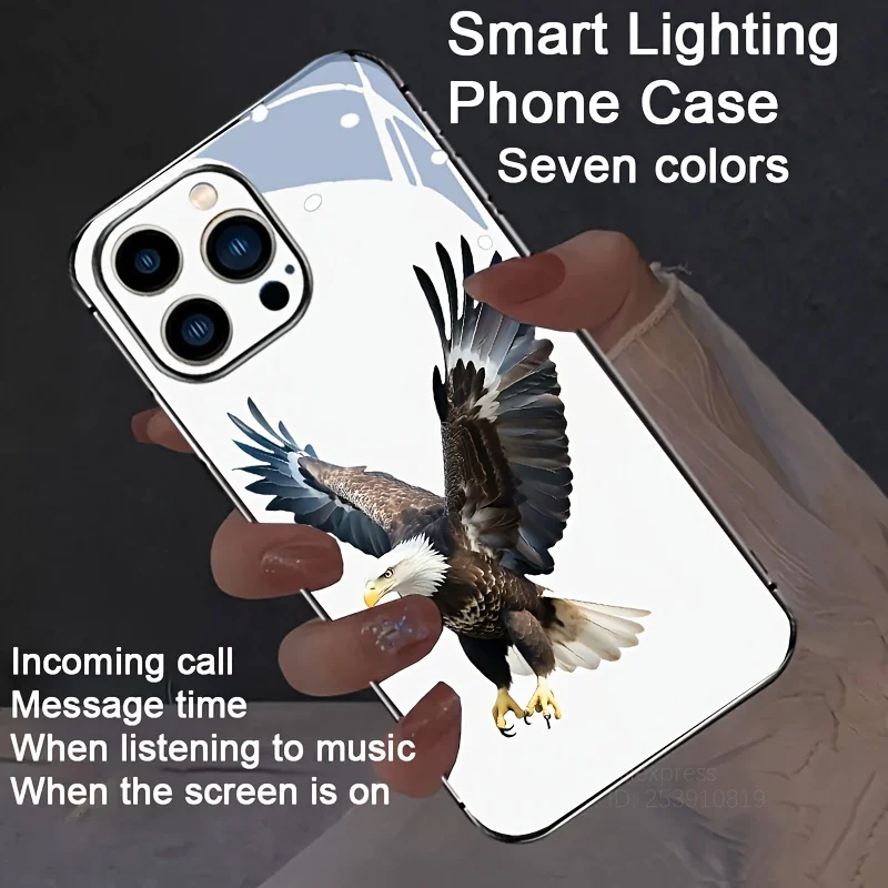 Flame Phoenix LED Glow Glass Back Luminous Phone Case with Eagle Design