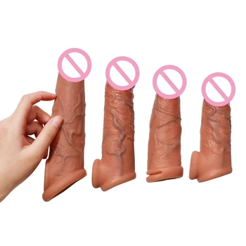 20CM Realistic Penis Sleeve Extender Reusable Dildos Condom Delay Ejaculation Dick Enlargement Sex Toys for Men 6