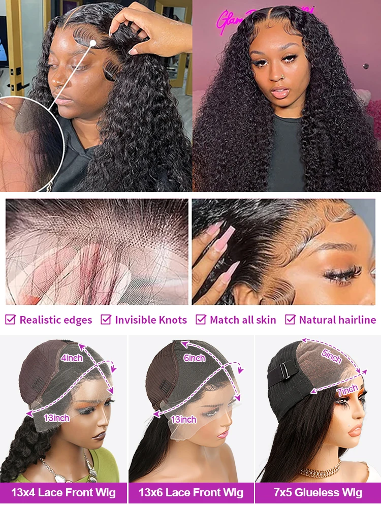 Deep Water Wave Wigs 13x4 HD Transparent Lace Front Human Hair Wigs 13x6 Lace Frontal Wig 300% Glueless Human Hair Curly Wigs 6