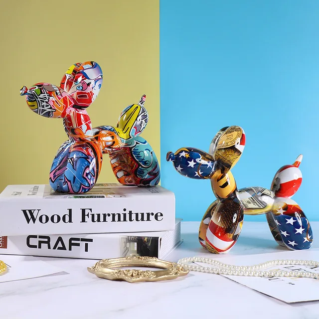 Sculpture de Graffiti en Résine, Art Moderne Nordique, Statue de Chien Ballon, Figurine Artisanale Colorée Créative, Cadeau, Décoration de Bureau et de Maison 3