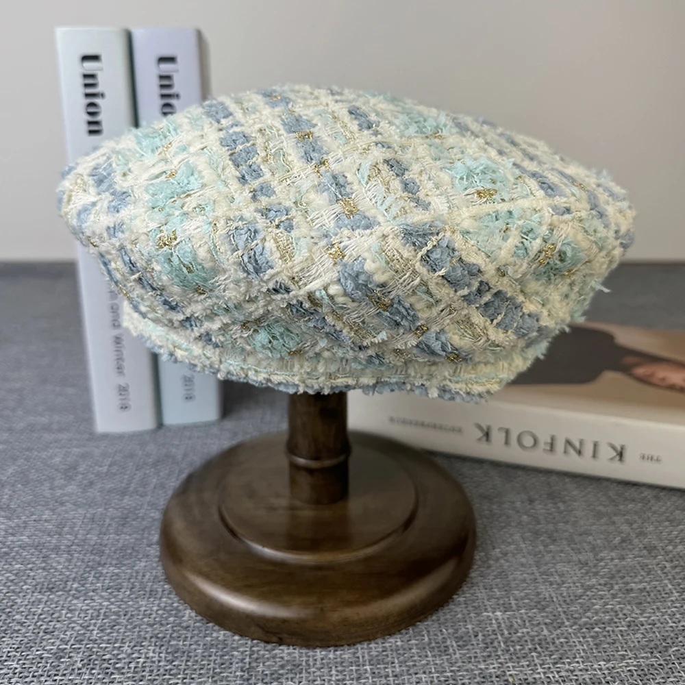Children Beret Vintage Wool Berets Green Plaid Autumn Winter French Octagonal Peaked Hats Painter Hat Street Military Women Girl