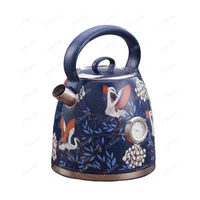 #T 1.7l Large Capacity 304 Stainless Steel Vintage Crane Printing Electric Kettle Boiling Water Blue 1