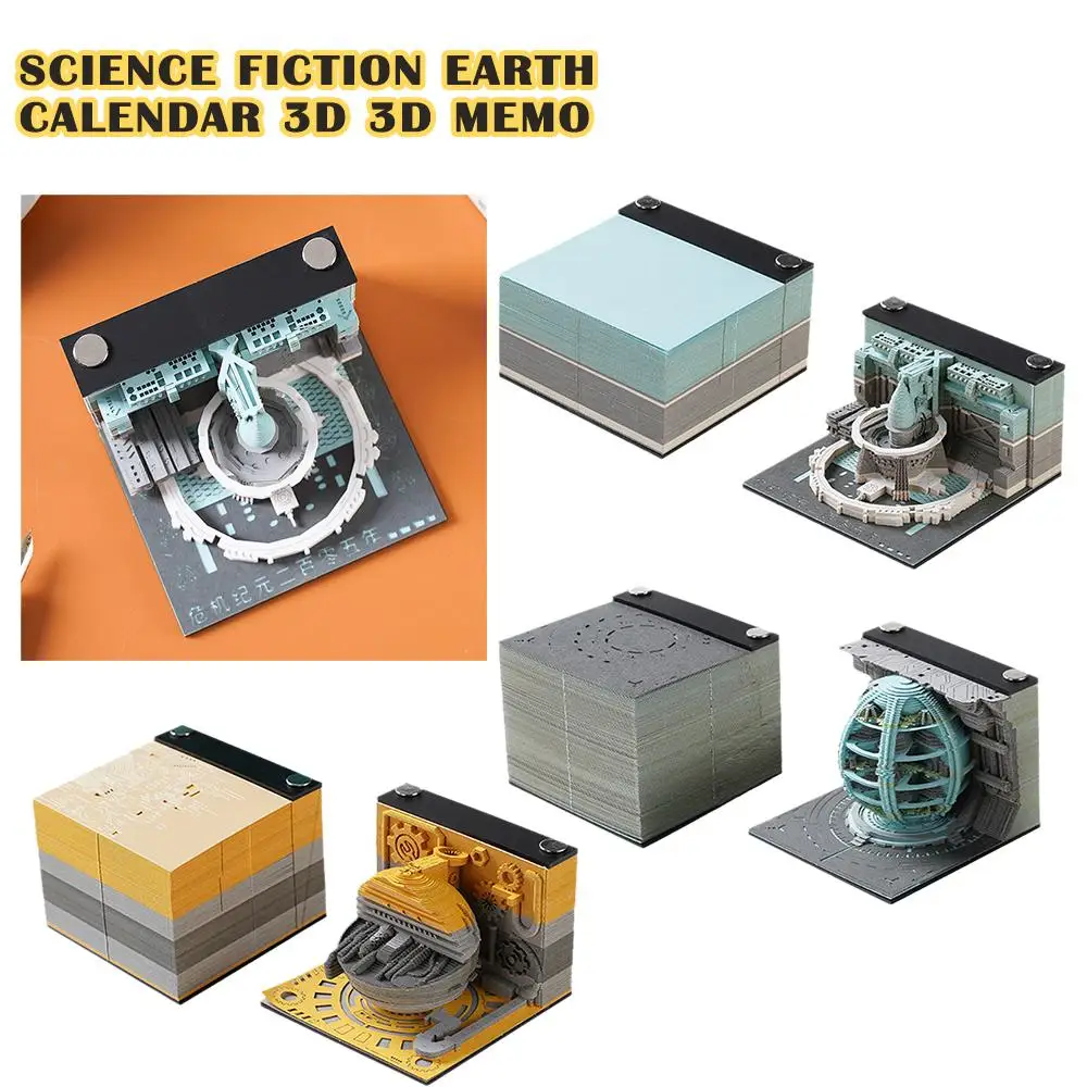 Sci-fi Block 3D Memo Pads Calendar Advent Sticky Note Pad Supplies Led Paper Cubes 2024 Xmas Gifts Calendar Office New X9R9 wooden block calendar mini 2024 desktop removable calendar perpetual desk calendars decorations office supplies