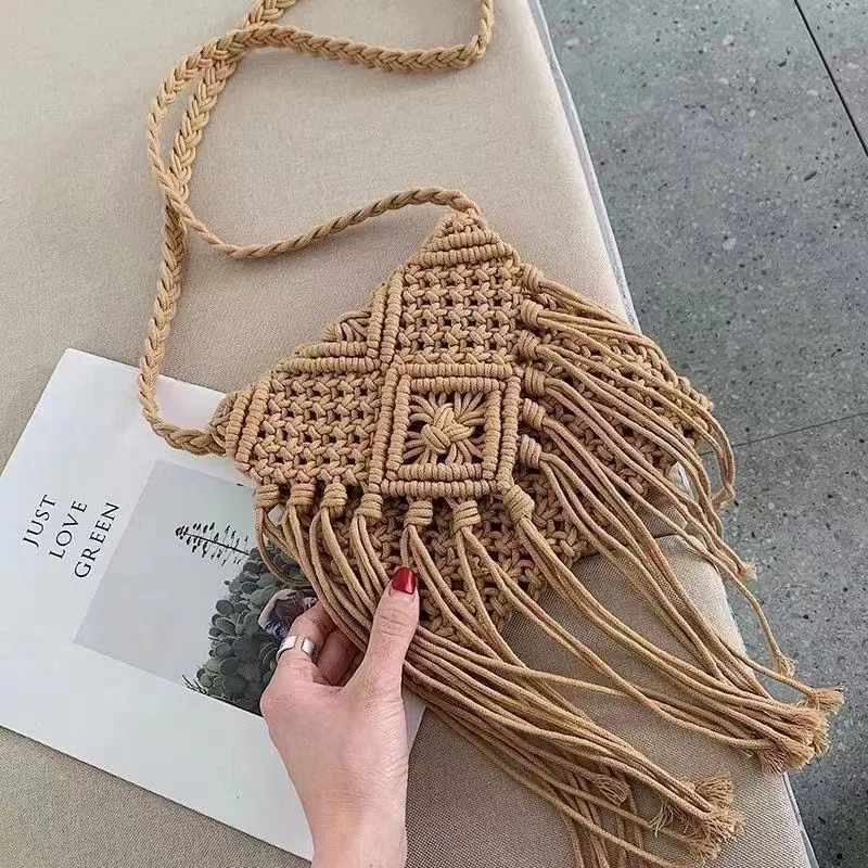 Argyle Woven Crossbody Bag Boho Style Fringe Flap Shoulder Bag Fashion Bags  Fringe Tassel Crossbody Shoulder Bag