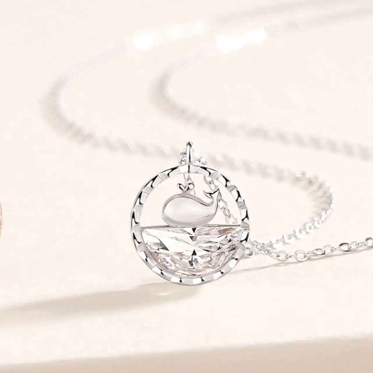 Korean 925 Sterling Silver Crystals Cute Whale Animals Choker Pendant Necklace for Women Girls Female Retro Luxury Jewelry
