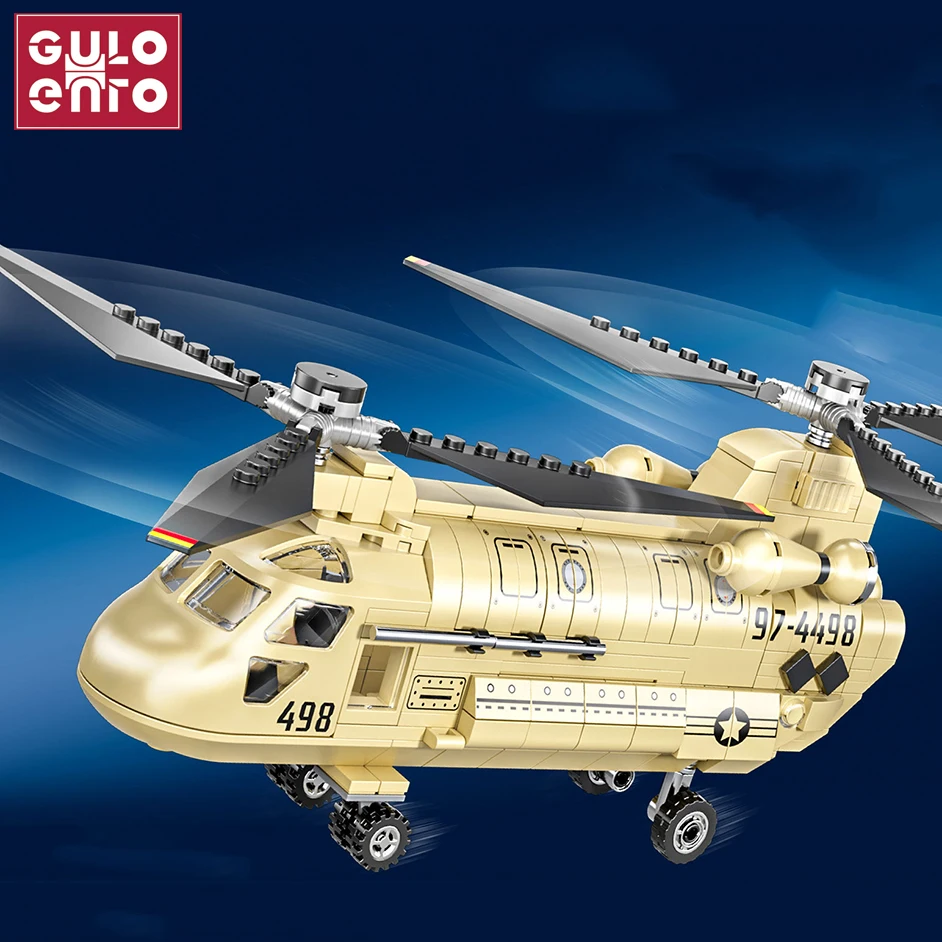 

Boeing CH-47 Chinook Transport Helicopter Building Blocks Model Weapon Technical Soldier Bricks Creative Gifts Toys For Kids Boy