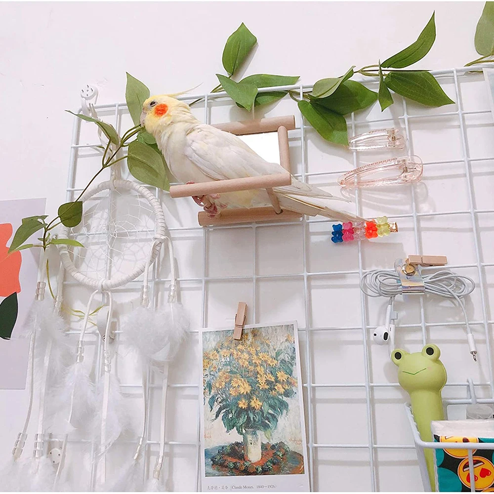Bird Mirror Wooden Interactive Play Toy With Perch For Small Parrot Budgies Parakeet Cockatiel Conure Lovebird Cage Accessories bird toy