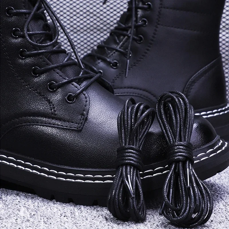 Cotton Waxed Shoelaces Round Oxford Shoe Laces Boots Laces Waterproof Leather Shoelace Length 60/80/100/120/140/180 CM 1Pair