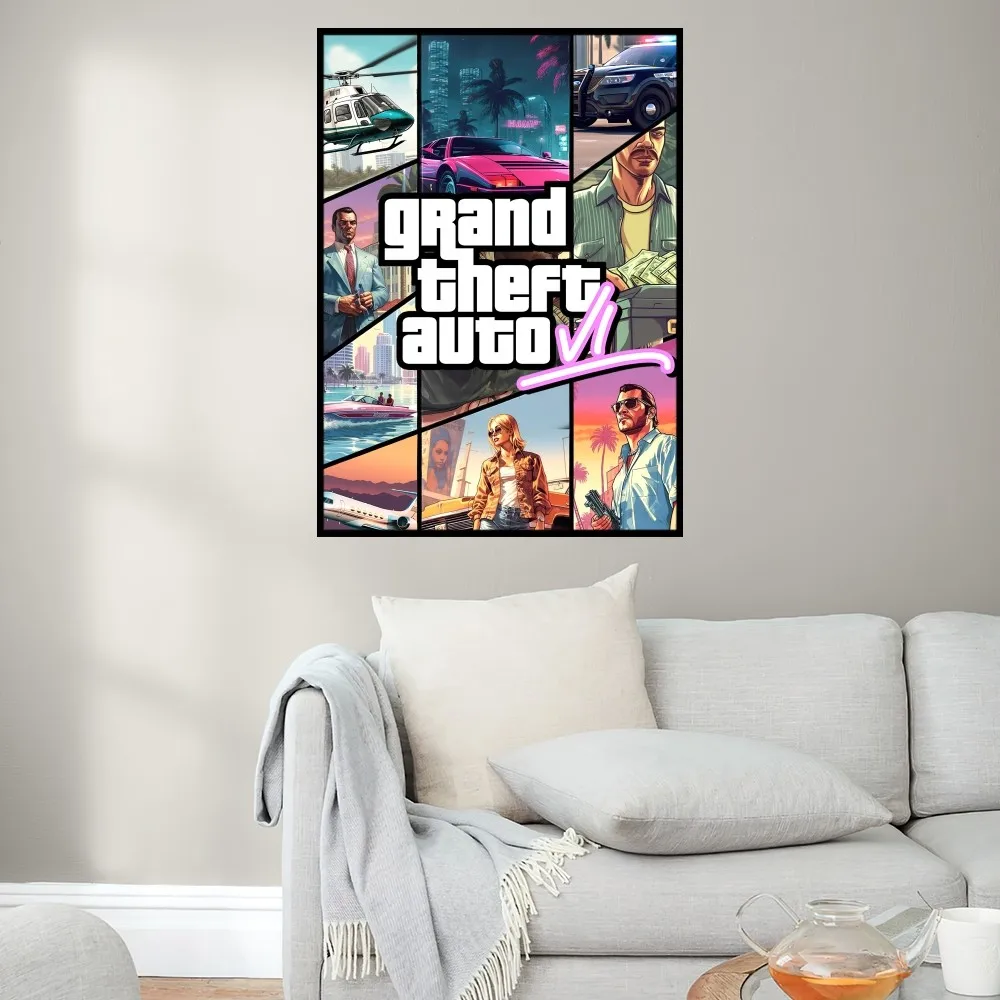 GTA 6 그랜드 테프트 오토 VI 게임 포스터, 벽화 인쇄, 침실 거실 장식, 사무실 홈-Freehip.co.kr