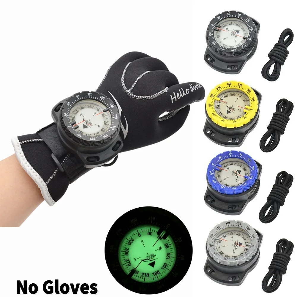 50m Waterproof Diving Compass Underwater Caving Camping Compass with Elastic Rope Diving Scuba Fluorescent Dial Point Guide