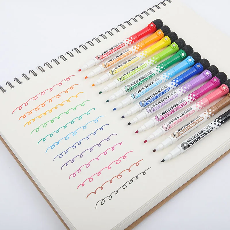 자석 화이트보드 펜 세트, 스펀지 지우개가 포함된 8색 건식 지우개 마커, 사무실, SL, 가정용 부드러운 필기감의 지울 수 있는 펜