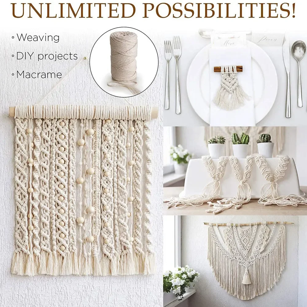 Macrame Cord 1/2/3/4/5/6/8/10mm Natural Cotton Twisted Macrame Rope String DIY Craft Knitting Making Plant Hangers Wall Hangings macrame cord