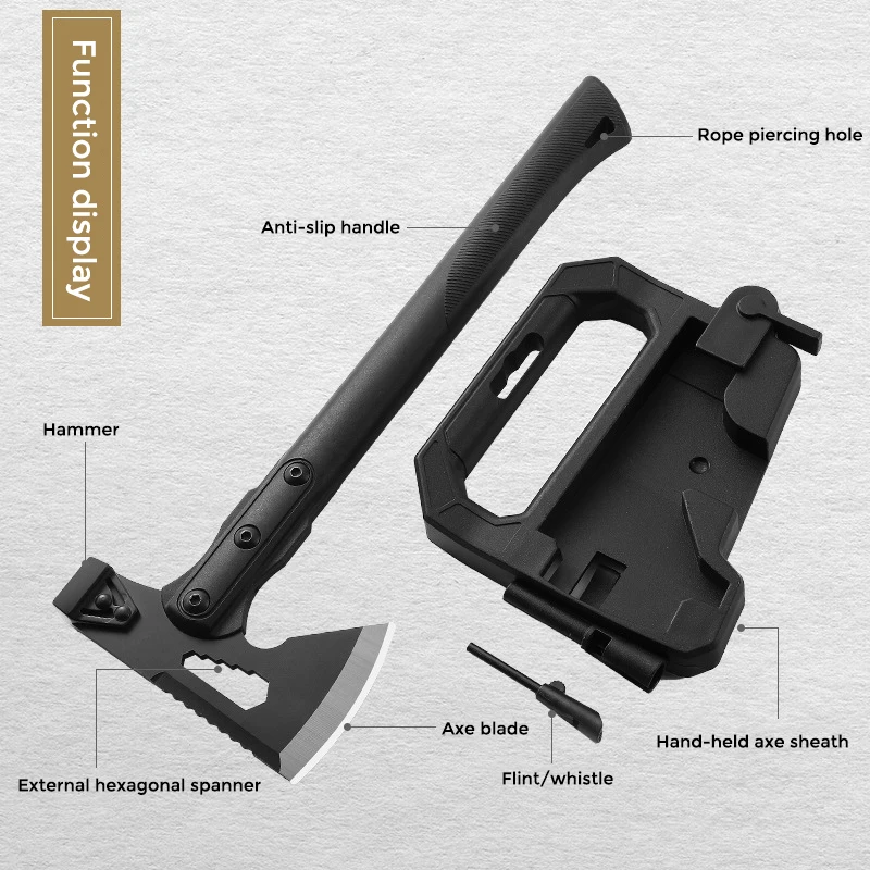 Multifunctional tactical axe open axe head knife outdoor defense survival camping tree chopping wood axe worker axe with sheath 3