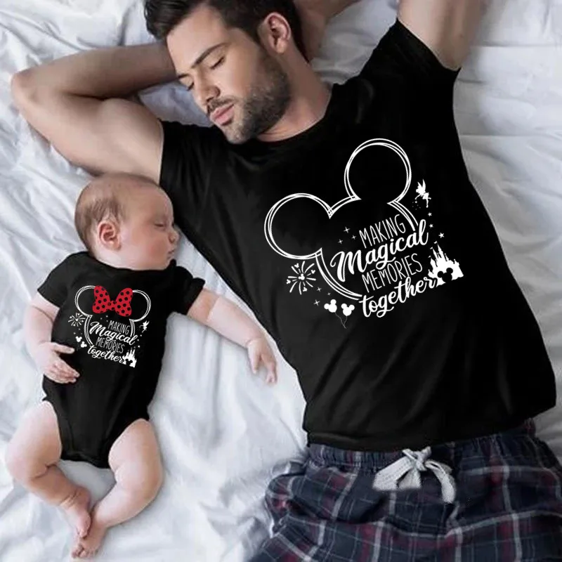 2024 Disney Trip Mickey Minnie Mouse Family Matching Shirts Cotton Dad Mom Bro Sis Kids T Shirt Baby Rompers Matching Clothes 4