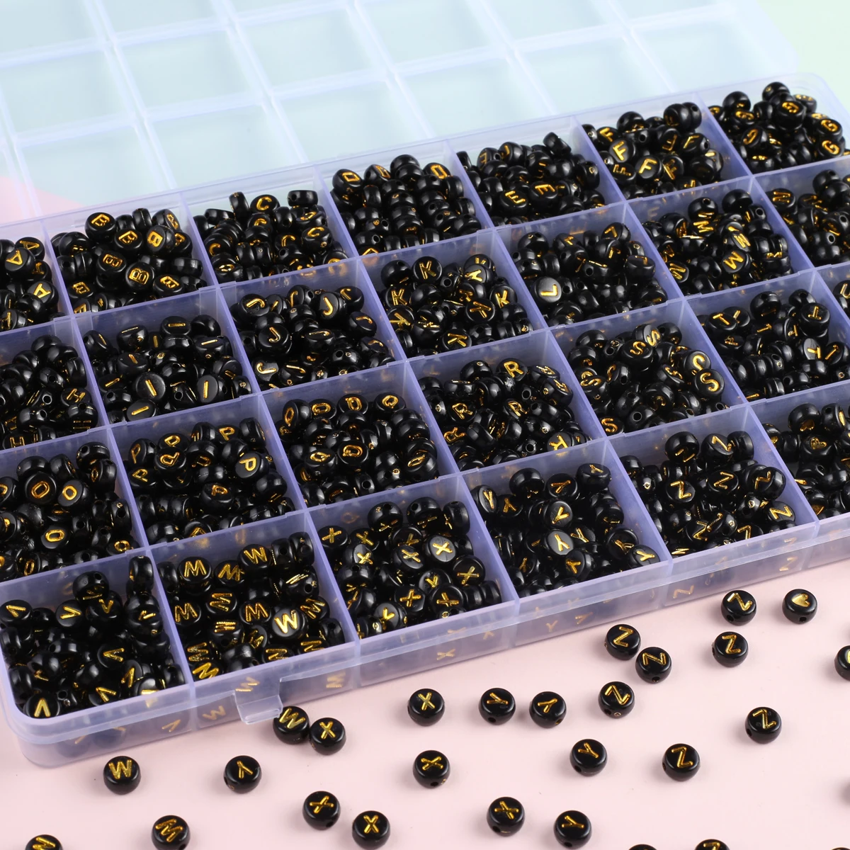 Mixed Acrylic Beads Jewelry Making Kits Gold Plated Letter Flat Round Spacer Beads for Charms