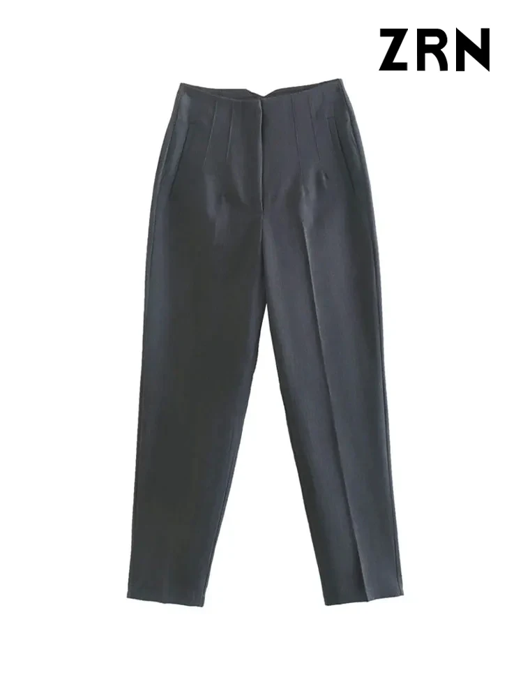 ZRN Women Chic Fashion With Seam Detail Office Wear Pants Vintage High Waist Zipper Fly Female Ankle Trousers Mujer