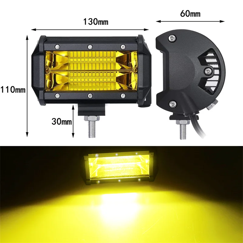 

5inch White Yellow LED Light Bar 12V 24V 72W Flood Beam LED Work Light Bar For Off Road Jeep Truck 4x4 Atv Car Fog Light