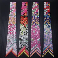 Small Floral Wrap Silk Scarf Variable Stripes Imitated Silk Printed Silk Scarf Women's Small Ribbon Headband Ribbon Scarf 1