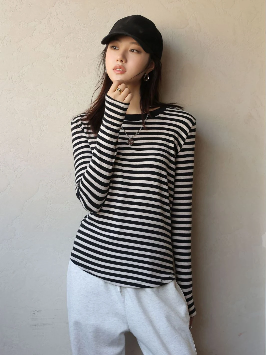 

Spring Women's T-Shirts Striped Color Print Full Sleeve Korea Stylish Basic Bottom Autumn Chic Female Tops Winter Outfits C4984