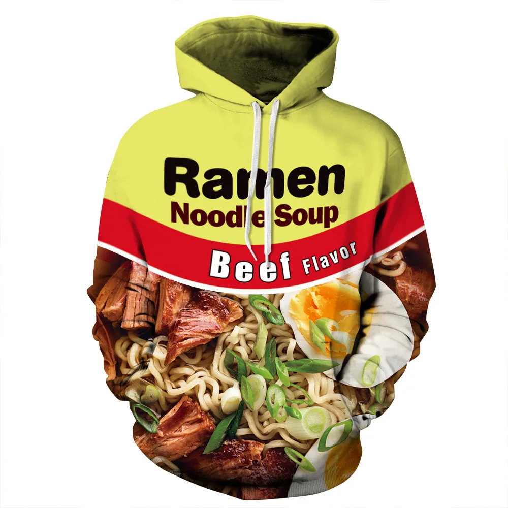 

New Ramen Noodle Soup Beef Chicken 3D Print Hoodie Men Women Sweatshirt Unisex Oversized Tracksuit Autumn Winter Streetwear Coat