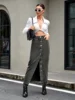 Benuynffy American Streetwear Button Front Denim Skirt Women's Autumn New Retro Fashion High Waist Straight Jean Long Skirts 5