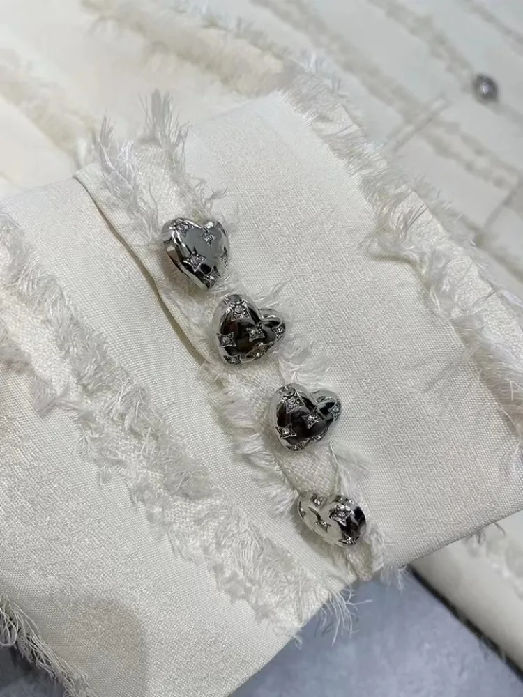 Women Autumn Winter Jacket V-neck Designer Tassel Suit Jacket Baggy Blazer Long Sleeve Oversized Double-breasted Coat New