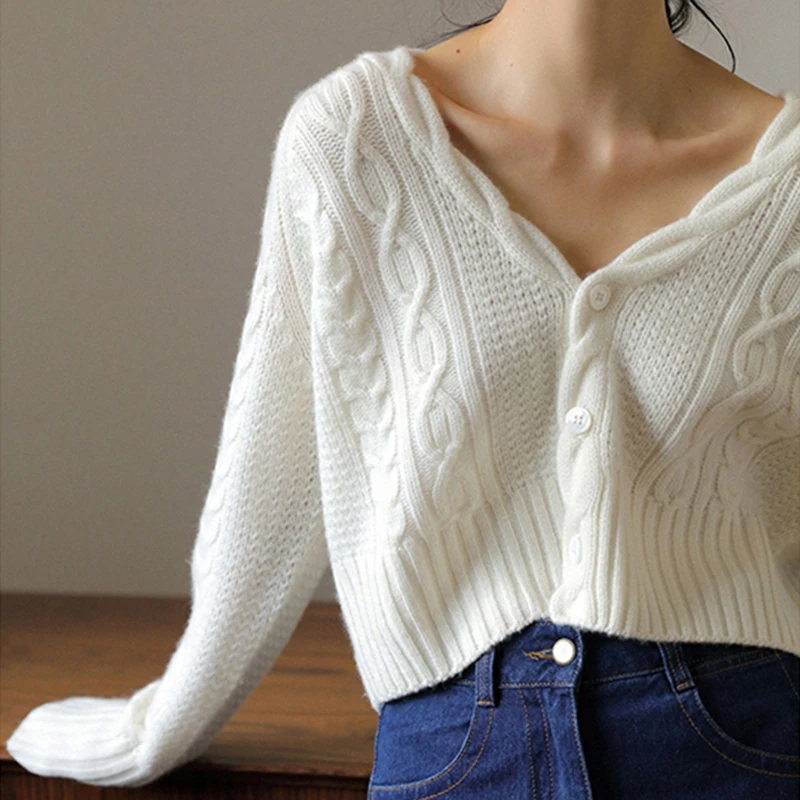 

Women's Top Solid Colour Autumn Winter V Neck Loose Casual Fashion Gentle Knitted Long Sleeves Cardigan Sweater