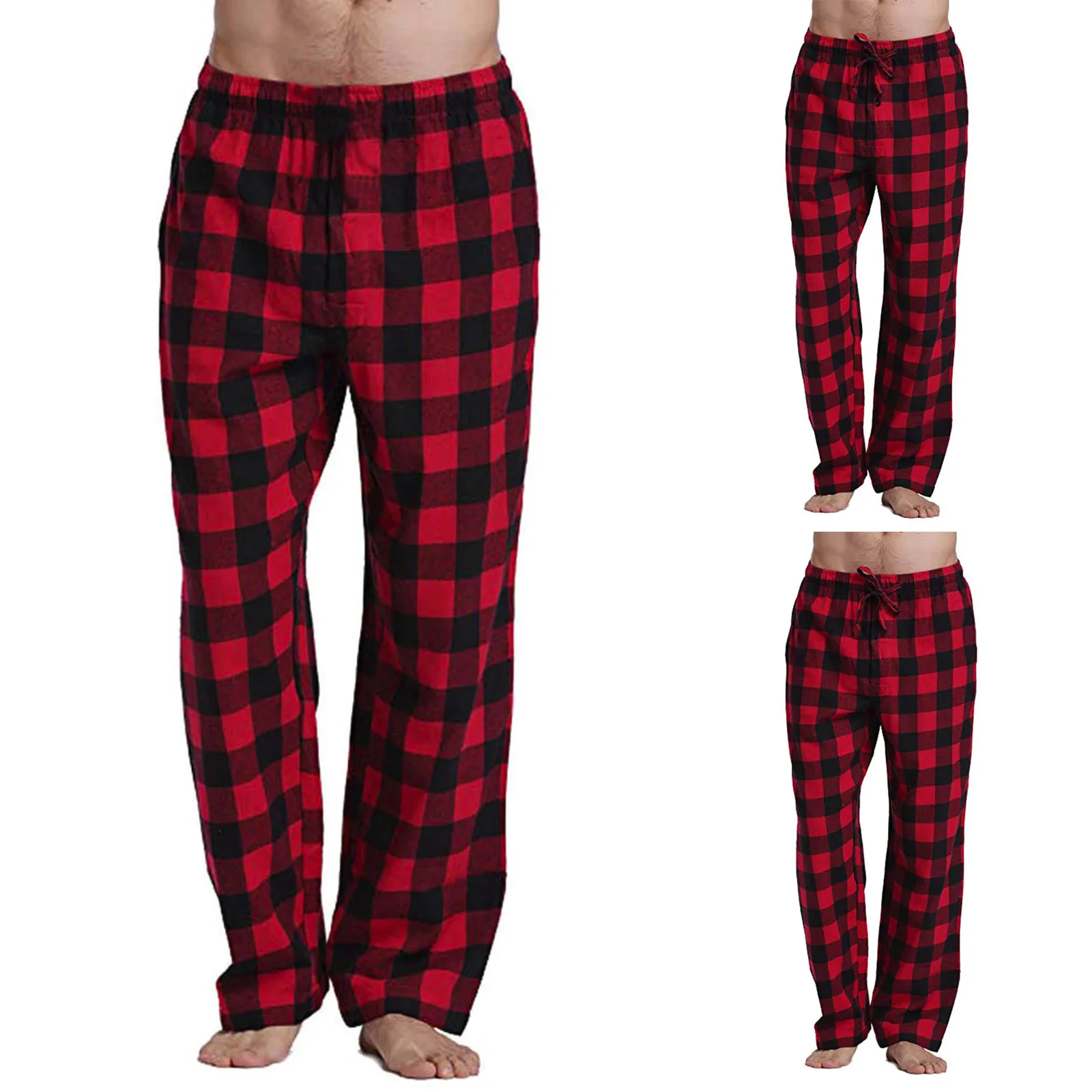 

Fashion Men´s Casual Cotton Pajama Long Pant Soft Comfortable Loose Elastic Waistband Plaid Cozy Sleepwear Home Lounge Pants