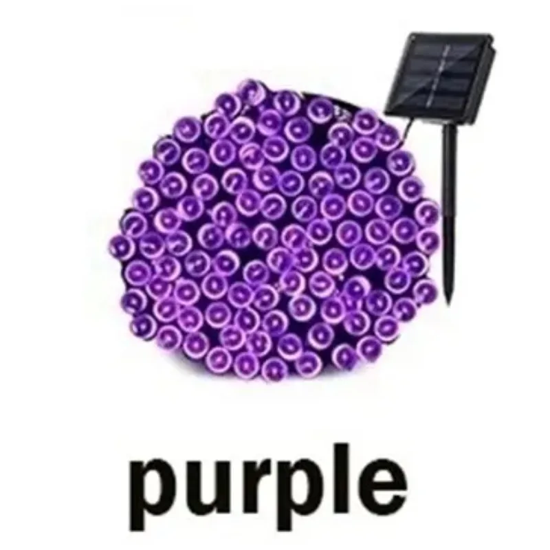 Solar-Powered Warm White & Purple LED Fairy String Lights - Waterproof Outdoor Garden Decoration