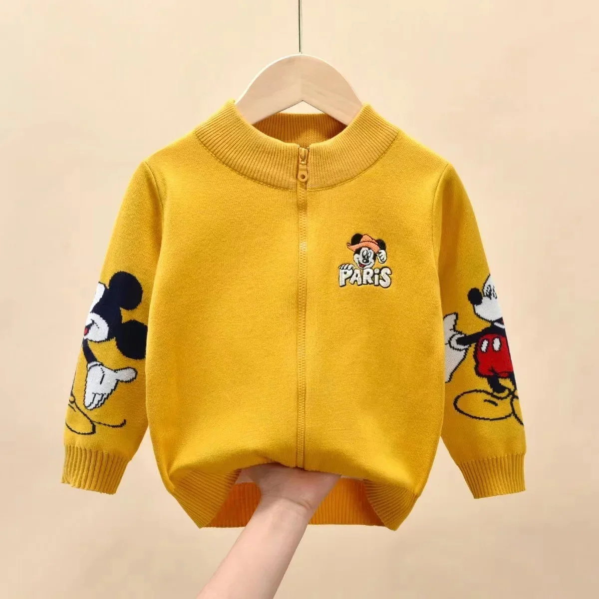 Children Tops Baby Girls Sweaters Spring Autumn Winter Cartoon Mickey Mouse Knitted Cotton Children Clothes Kids Tops Boys Jacket Zipper Coat
