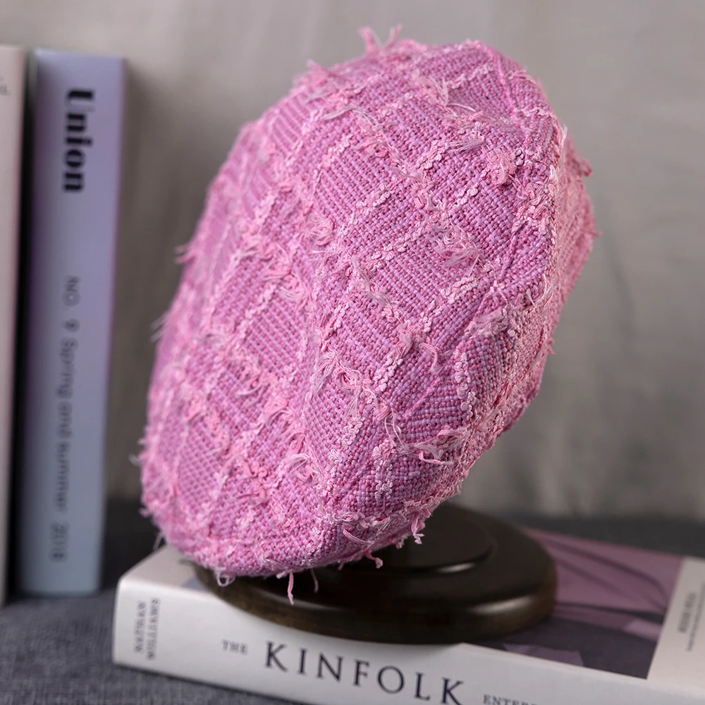 New Purple Plaid Beret Women Men British Girl Sweet Cool Bonnet Korean Style Flat Top Berets Hat Female Retro Painter Cap FDM04