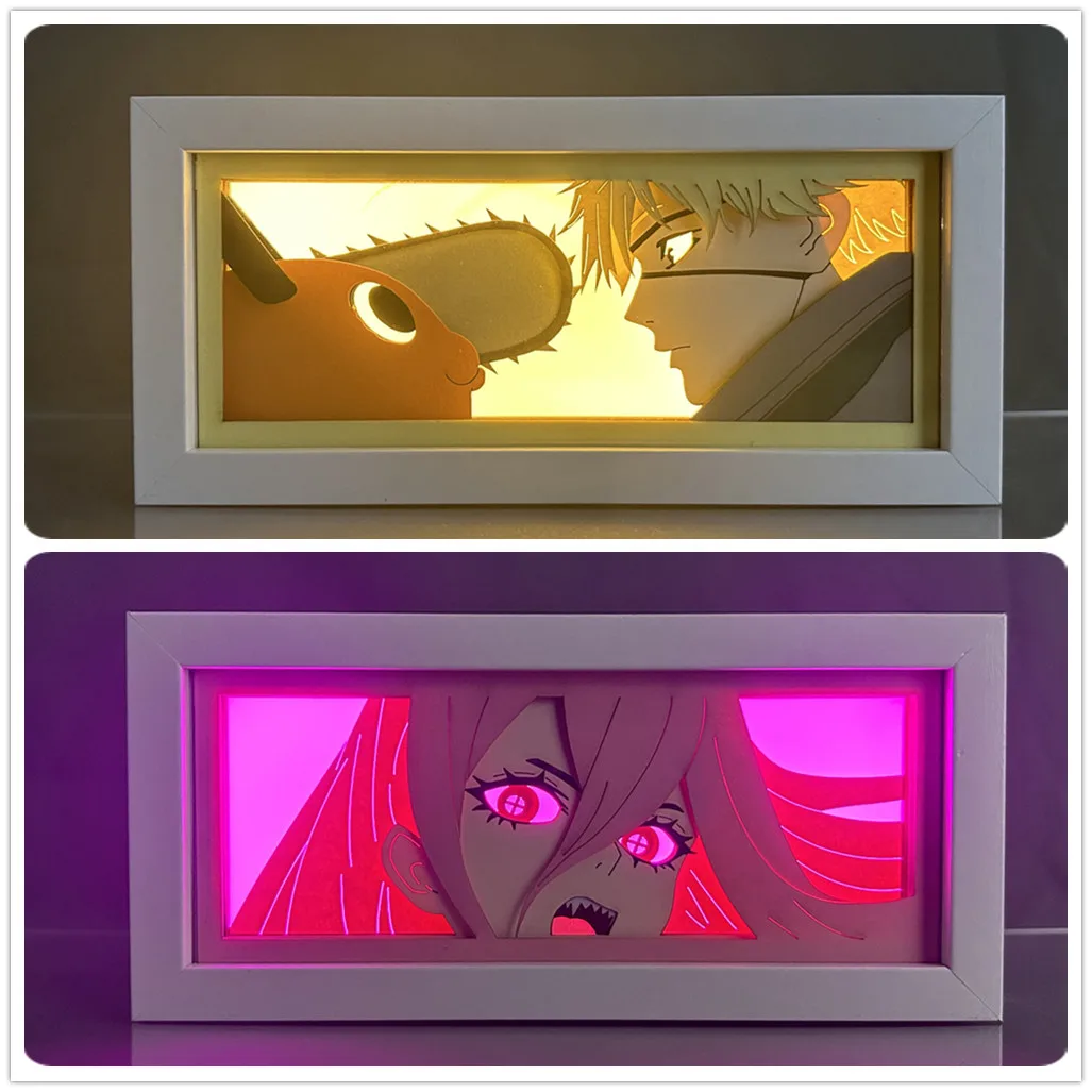 

Chainsaw Man Denji X Pochita Paper Cut Shadow Box Led Light Box for Room Decor 3D Lightbox Kid Birthday Gift Anime Table Lamp