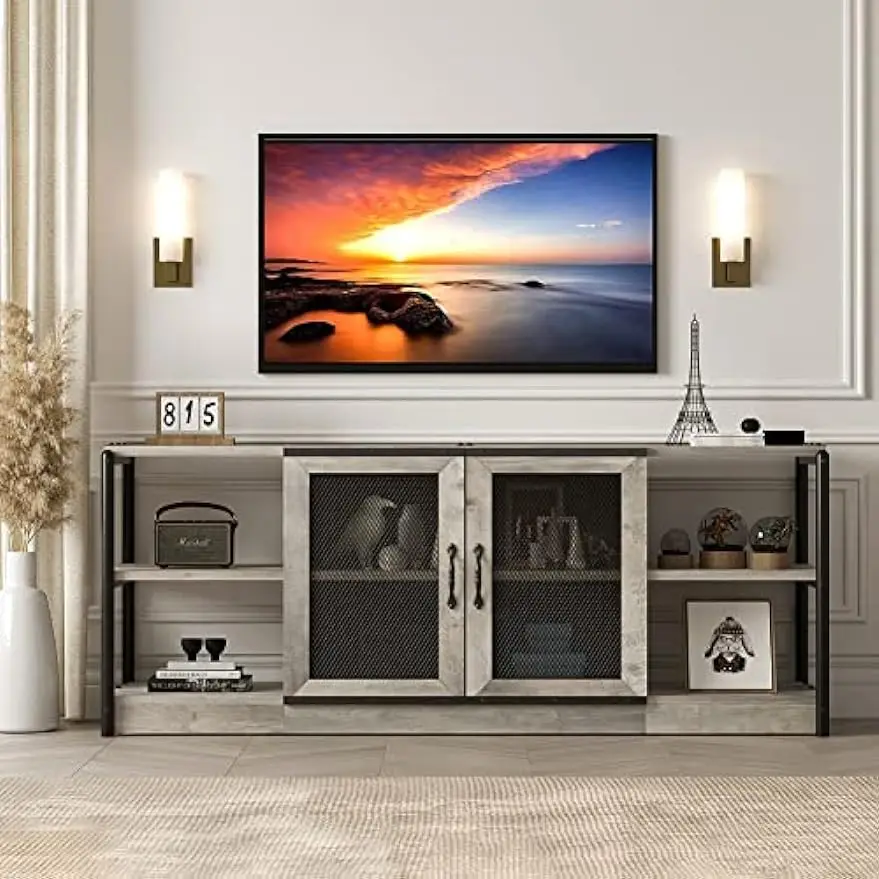 

coucheta TV Stand Industrial Entertainment Center for TVs up to 70" Wood Media Console Table with Storage Shelves