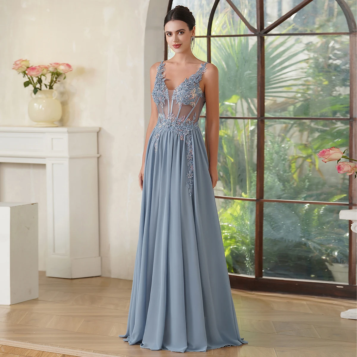 Real Photos Delicate Multi Color Prom Dress V Neck Beaded Appliques  Illusion Spaghetti Strap Evening Gowns Lightning Delivery - AliExpress 320