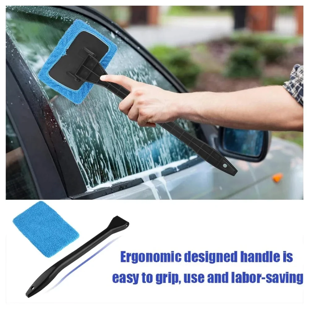 Car Window Cleaner Brush Kit Microfiber Windshield Cleaning Tool Auto Interior Glass Wash Wiper Long Handle Reusable Cloth Pad BEST SELLERS