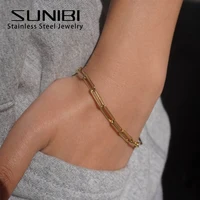 SUNIBI Simple Stainless Steel Bracelets for Woman Gold Color Link Chain Ladies Bracelet Classic Jewelry Wholesale/Dropshipping