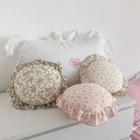INS Round Ruffle Edge Floral Throw Pillow Stuffed Cushion Girl Heart Sweet Princess Cotton Home Bed Sofa Decor Cushion Headrest 1