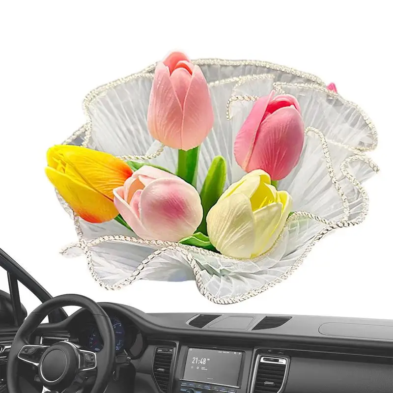 Tiny Tulip Car Decor Tulip Flower Accessori Per Auto Accessori Interni Alla Moda Per La Decorazione Romantica Dell'Auto Auto Automobilistica