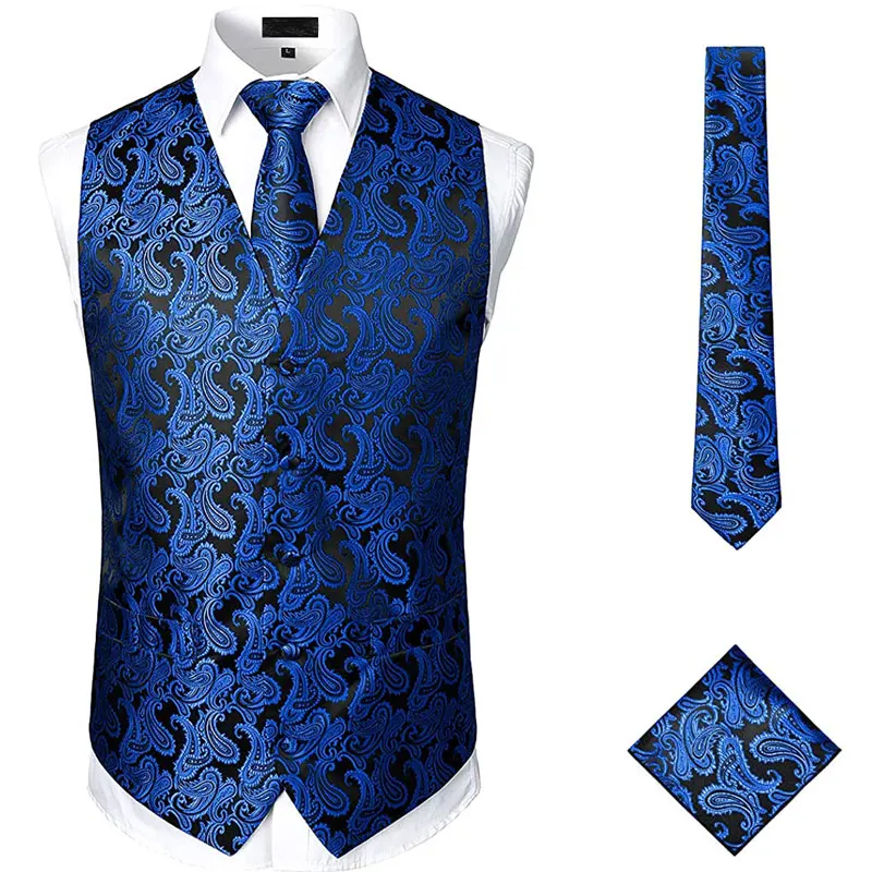 

Luxury Mens Jacquard Paisley Suit Vest Formal Business Wedding Sleeveless Waistcoat Men Chaleco Hombre Gilet Homme Royal Blue