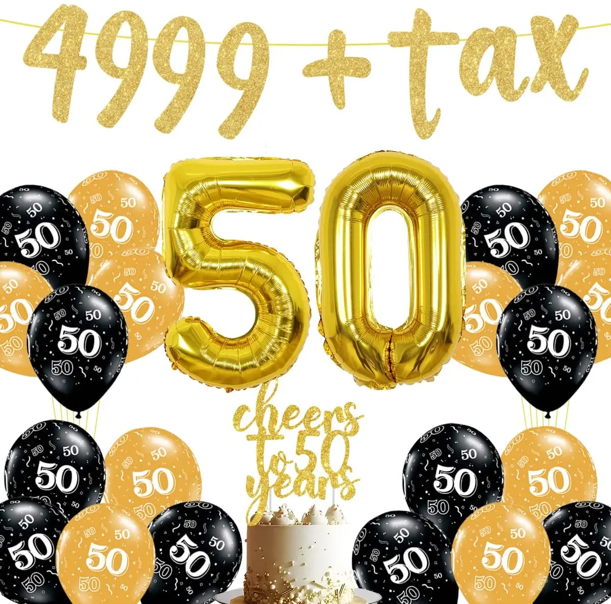 

50th Birthday Decorations Black Gold for Men Women 4999 Plus Tax Banner Cheers To 50 Years Cake Topper 50th Birthday Balloons