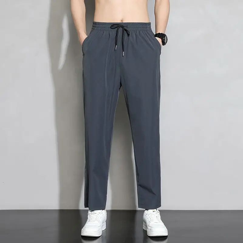 

Summer Ice Silk Men's Pants Summer Thin Fashion Loose Breathable Quick Drying Casual Pants Nine Point Sports Trousers BS14