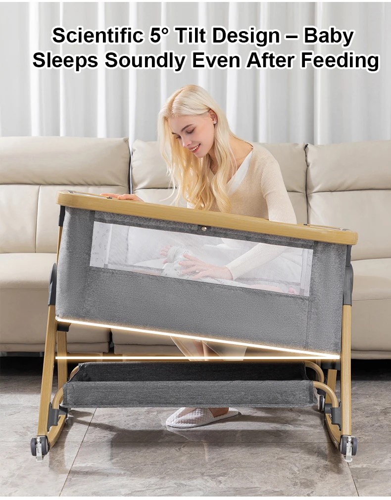 Baby Crib 3 in 1 Baby bed Portable Foldable Adjustable Height Rotatable Wheels Shaker Bassinet With Mosquito Net for Newborn Sf097e7d08a30475b845e5650d062ef49k