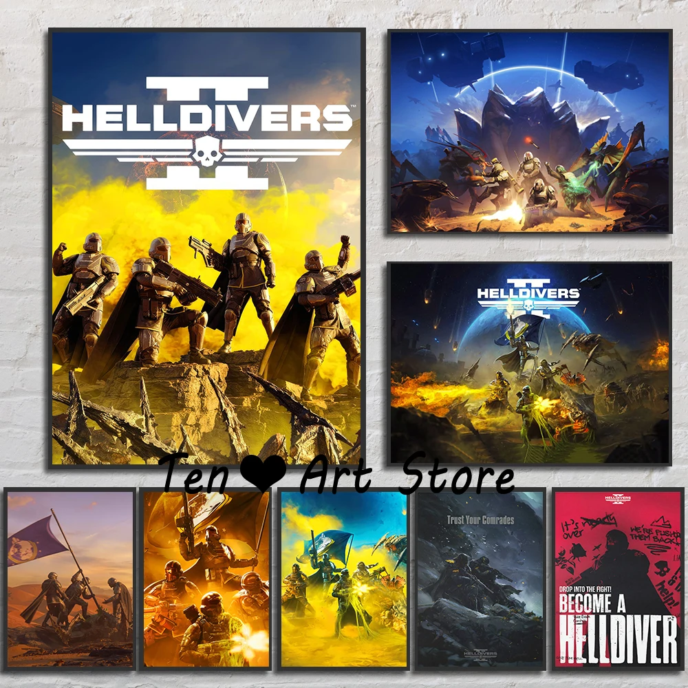 Videogioco Helldivers 2 Poster Canvas Painting Helldivers 2 Gaming Wall Art Decor Per La Decorazione Della Sala Da Gioco Internet Bar Decoration