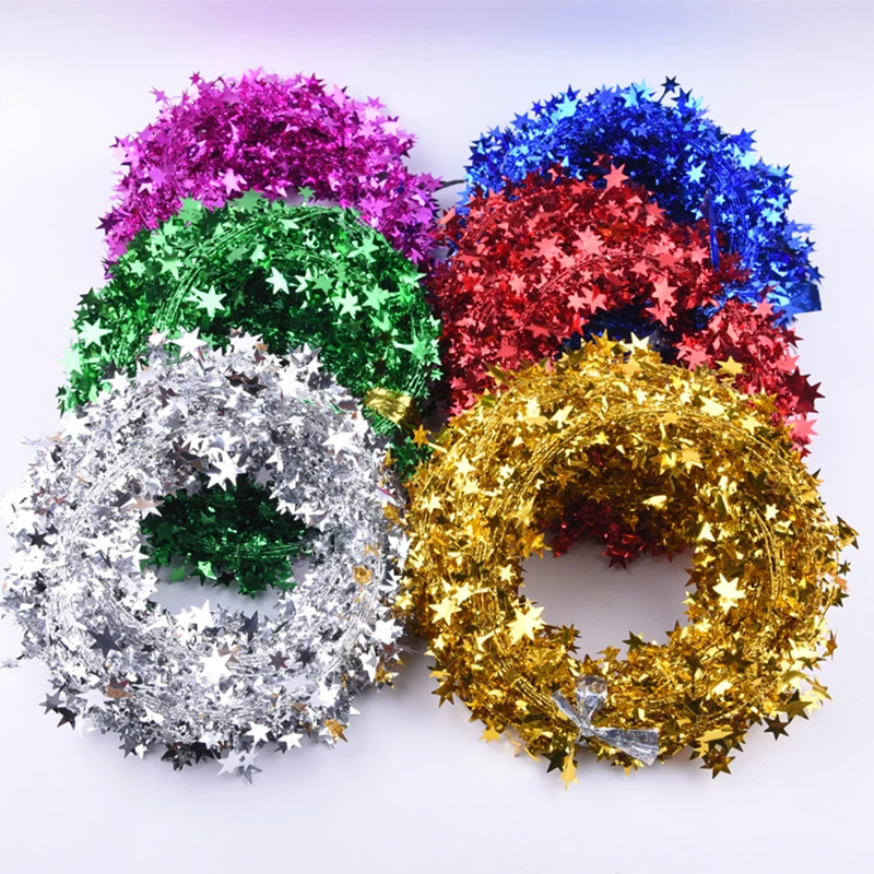 

Glitter Wire Five-pointed Star Strip Ribbons Colorful Tinsel Star Rattan Garland Ribbons for Festival Party Decoration Supplies