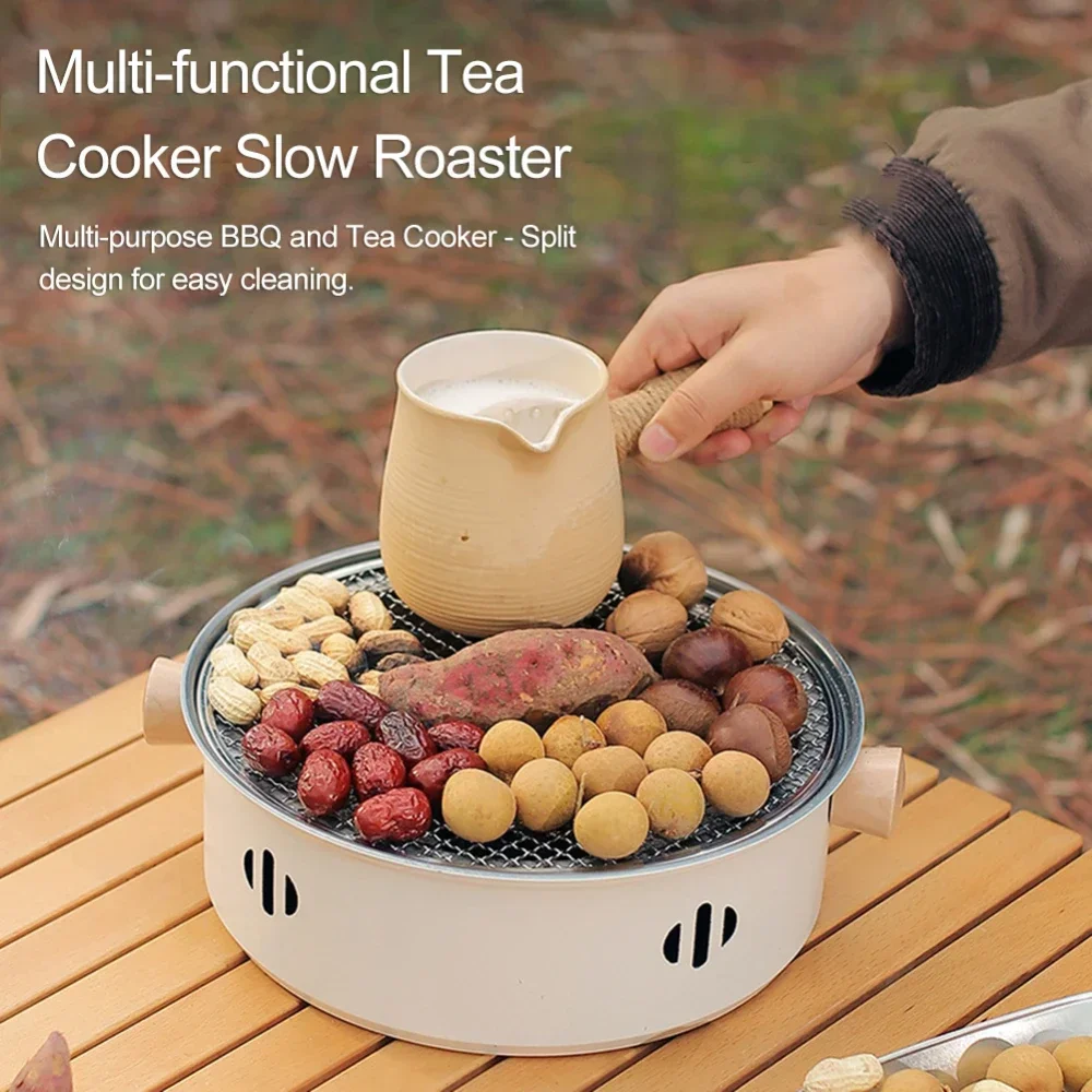 28cm(without Carbon)Portable Round Barbecue Stove with Wire Mesh Grill Non-Stick Baking Pan Tabletop Household Camping BBQ Tools barbecue grill barbecue stove barbecue charcoal stove